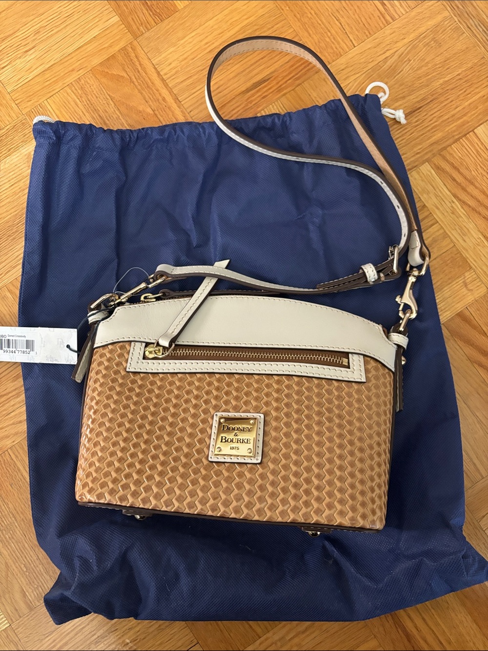 Dooney & Bourke Tan Woven Crossbody with Cream Accent